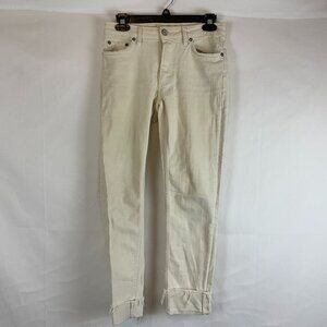 Acne Studios Jeans 26/32 Flex Used Ecru Cream Distressed Cuffed Raw Hem